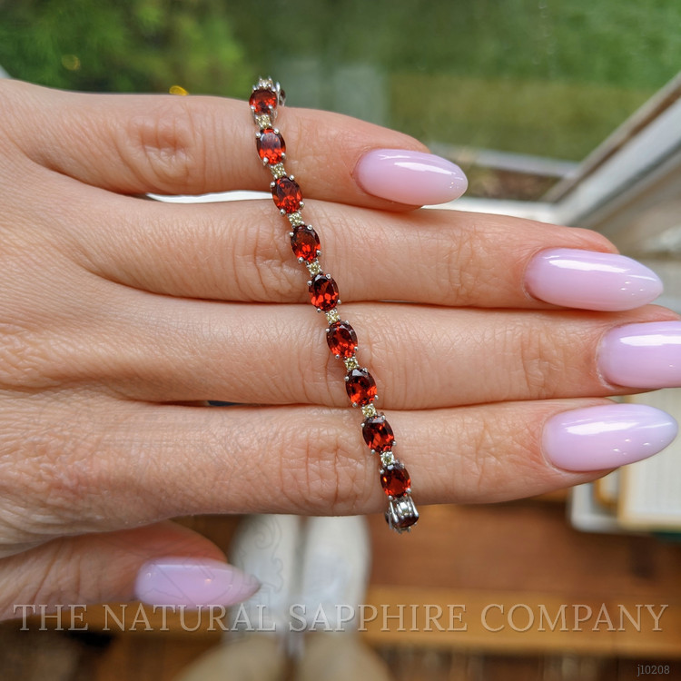 11.26 Ct.Tw. Garnet Natural Diamond Accent Stones Bracelet, 14K White Gold