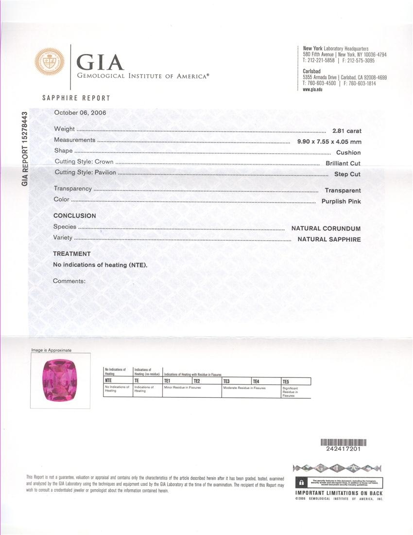 2.81 Ct. Pink Sapphire and Natural Diamond Three Stone Ring, Platinum 950