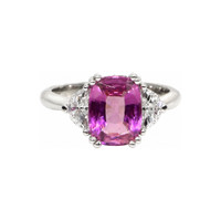 2.81 Ct. Pink Sapphire and Natural Diamond Three Stone Ring, Platinum 950 Video