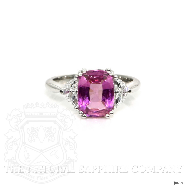 2.81 Ct. Pink Sapphire and Natural Diamond Three Stone Ring, Platinum 950