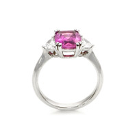 2.81 Ct. Pink Sapphire and Natural Diamond Three Stone Ring, Platinum 950 Image