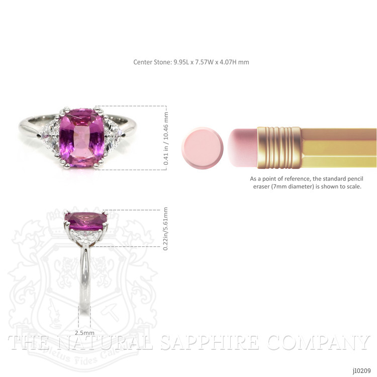 2.81 Ct. Pink Sapphire and Natural Diamond Three Stone Ring, Platinum 950