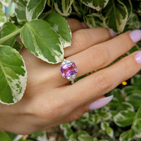 2.81 Ct. Pink Sapphire and Natural Diamond Three Stone Ring, Platinum 950 Life Style