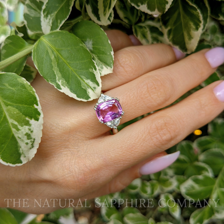 2.81 Ct. Pink Sapphire and Natural Diamond Three Stone Ring, Platinum 950