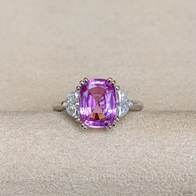 2.81 Ct. Pink Sapphire and Natural Diamond Three Stone Ring, Platinum 950