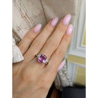 2.81 Ct. Pink Sapphire and Natural Diamond Three Stone Ring, Platinum 950 Life Style
