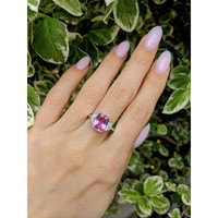 2.81 Ct. Pink Sapphire and Natural Diamond Three Stone Ring, Platinum 950 Life Style