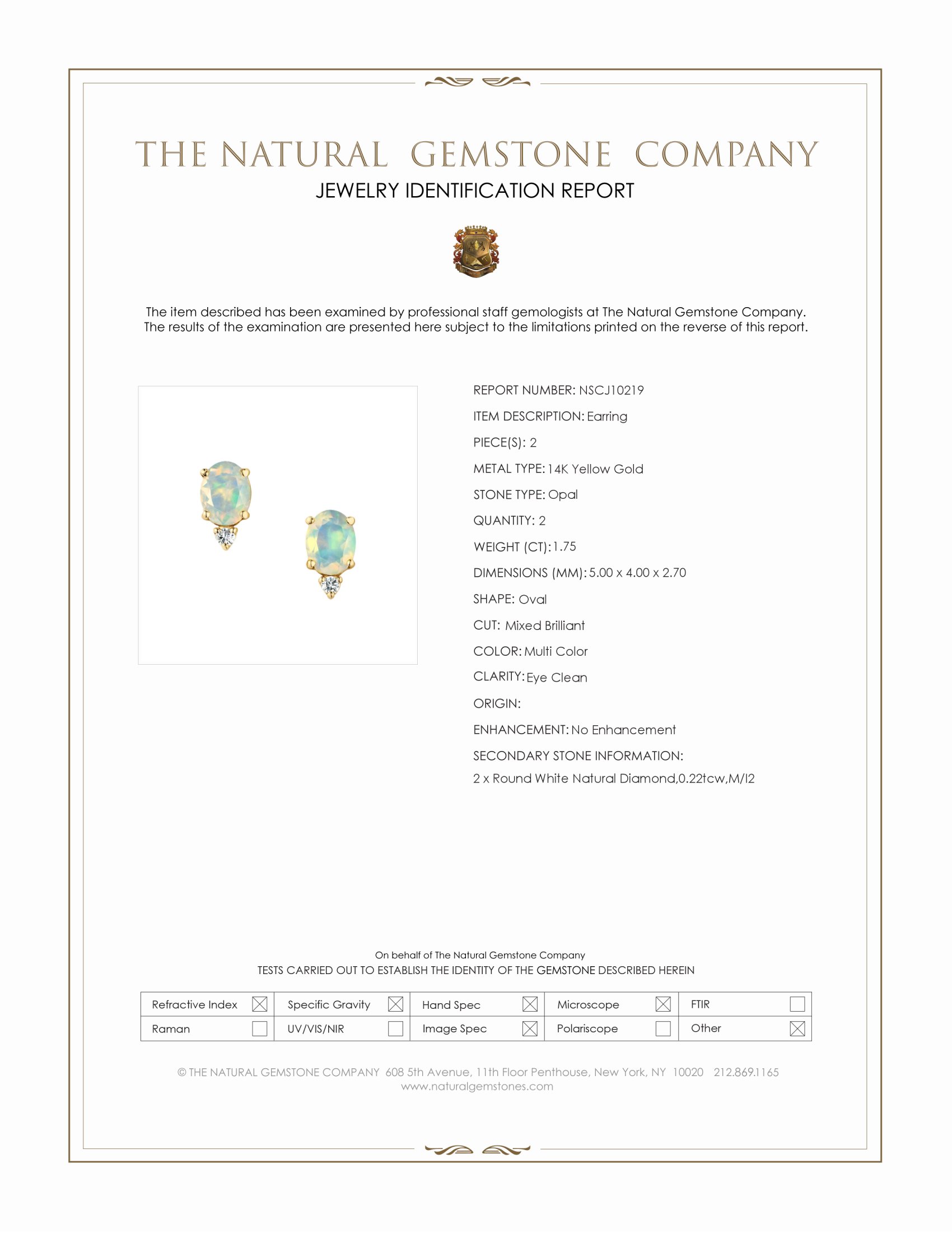 1.75 Ct.Tw. Multi Color Opal and Natural Diamond Studs Earrings, 14K Yellow Gold