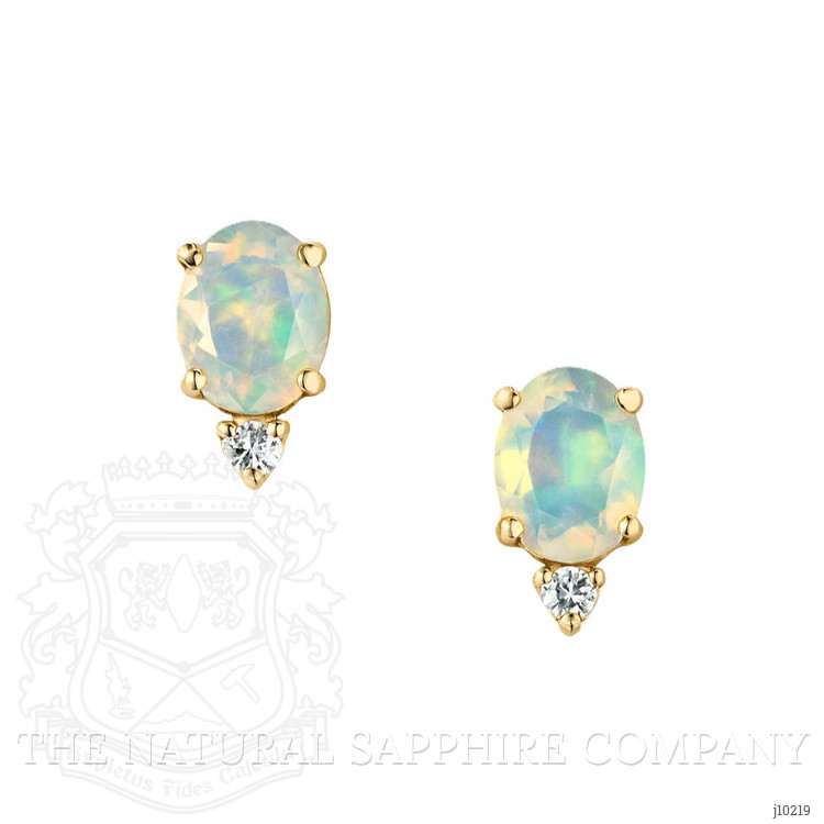 1.75 Ct.Tw. Opal Natural Diamond Studs Earrings, 14K Yellow Gold