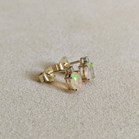 1.75 Ct.Tw.Total Carat Weight Opal Natural Diamond Studs Earrings, 14K Yellow Gold Image