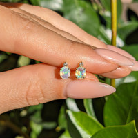 1.75&nbsp;Ct.Tw.Total Carat Weight Multi Color Opal and Natural Diamond Studs Earrings, 14K Yellow Gold Life Style