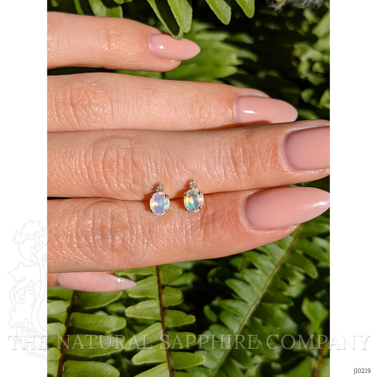 1.75 Ct.Tw. Opal Natural Diamond Studs Earrings, 14K Yellow Gold