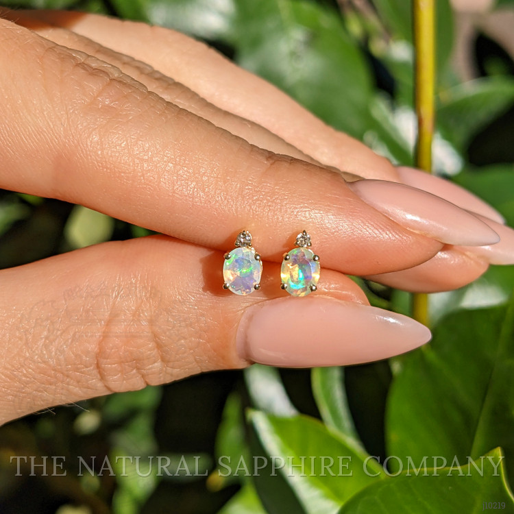 1.75 Ct.Tw. Opal Natural Diamond Studs Earrings, 14K Yellow Gold