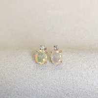 1.75 Ct.Tw.Total Carat Weight Opal Natural Diamond Studs Earrings, 14K Yellow Gold Life Style