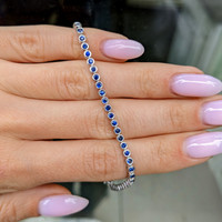 1.80 Ct.Tw. Blue Sapphire Bezel Bracelet, 14K White Gold Life Style