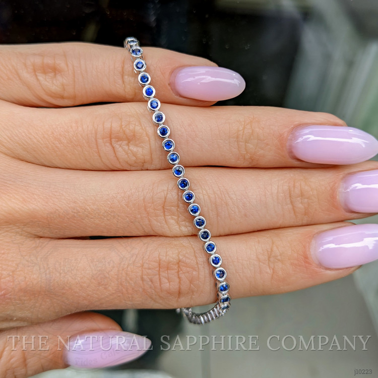 1.80 Ct.Tw. Blue Sapphire Bezel Bracelet, 14K White Gold