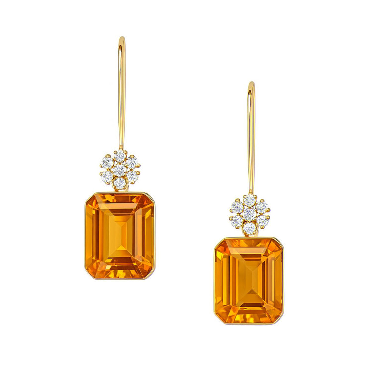 11.00 Ct.Tw. Citrine Natural Diamond Accent Stones Earrings, 14K Yellow Gold