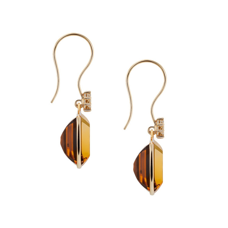 11.00 Ct.Tw. Citrine Natural Diamond Accent Stones Earrings, 14K Yellow Gold