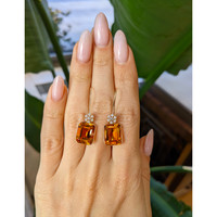 11.00 Ct.Tw. Citrine Natural Diamond Accent Stones Earrings, 14K Yellow Gold Life Style