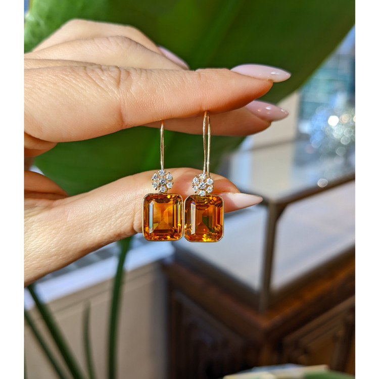 11.00 Ct.Tw. Citrine Natural Diamond Accent Stones Earrings, 14K Yellow Gold