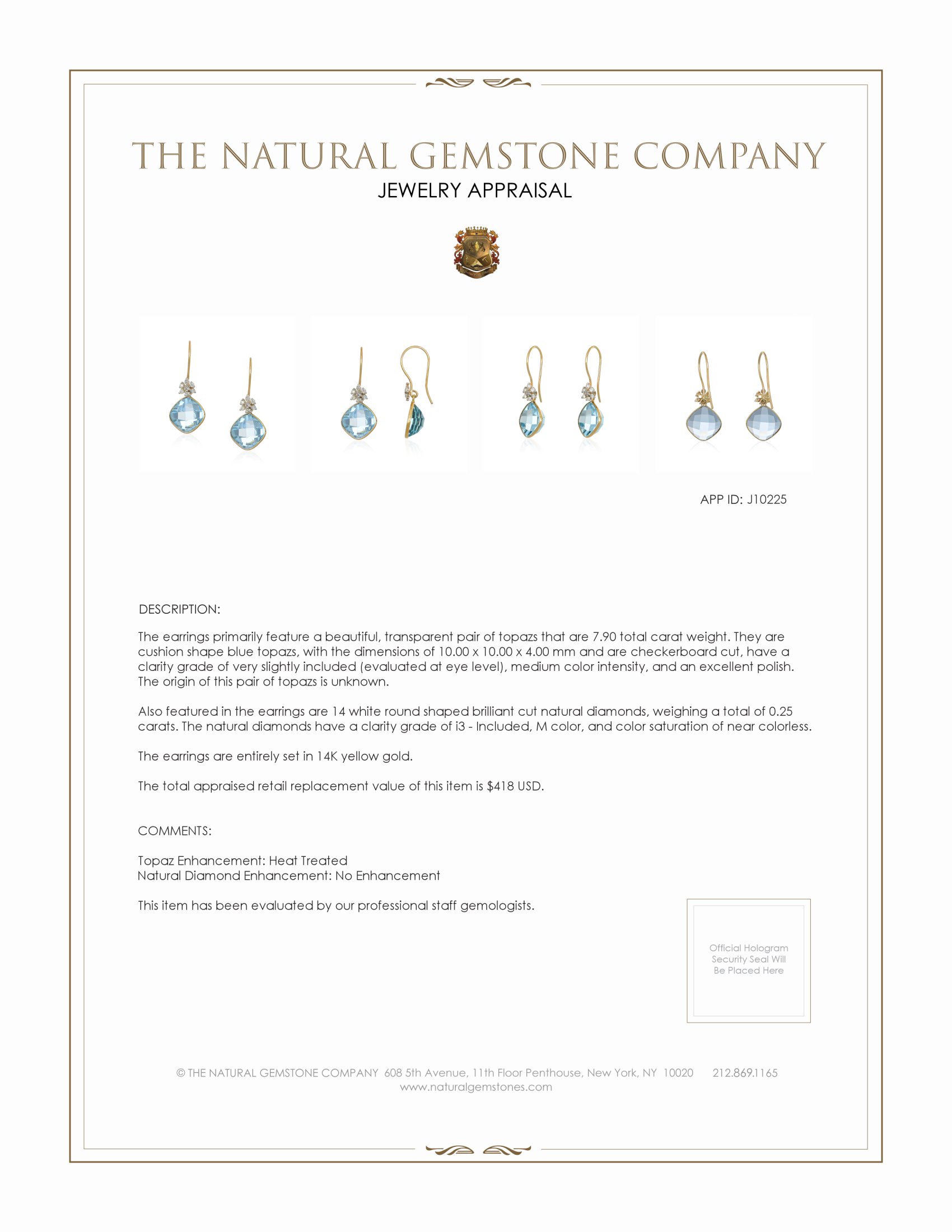 7.90 Ct.Tw. Topaz Natural Diamond Accent Stones Earrings, 14K Yellow Gold