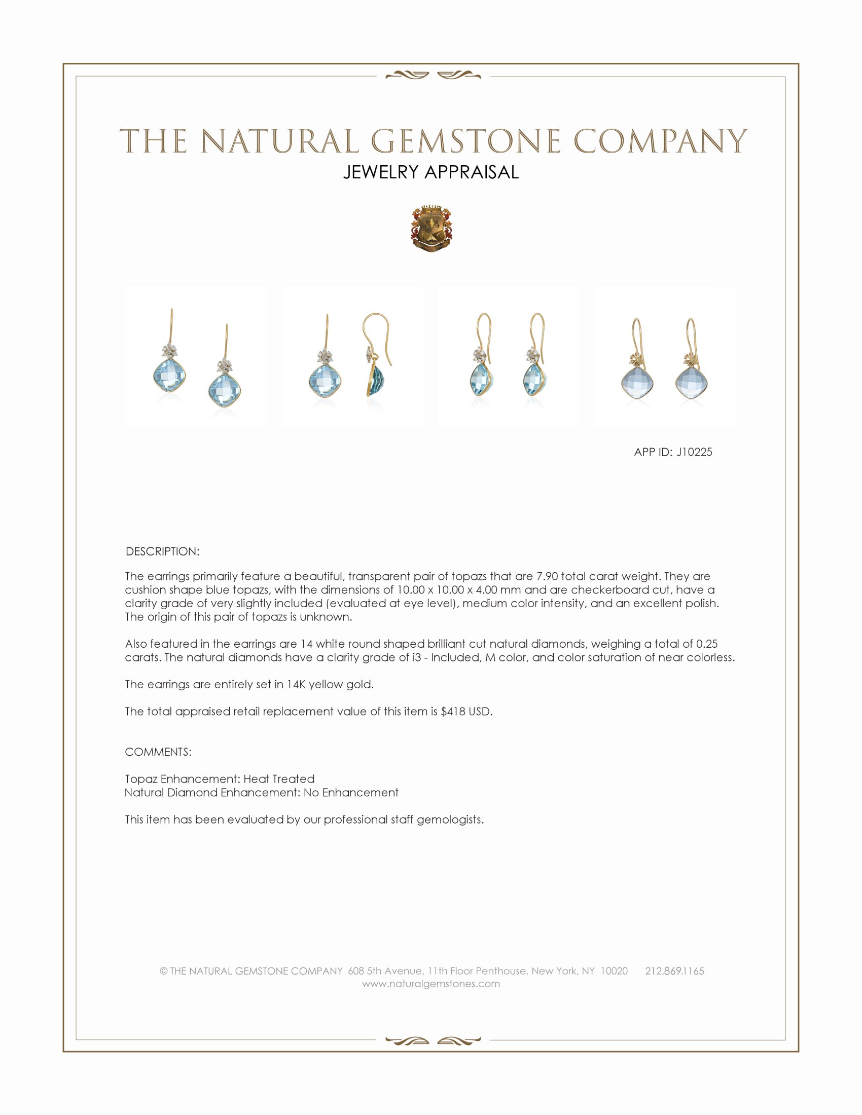 7.90 Ct.Tw. Topaz Natural Diamond Accent Stones Earrings, 14K Yellow Gold