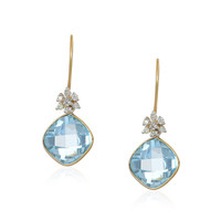 7.90 Ct.Tw. Topaz Natural Diamond Accent Stones Earrings, 14K Yellow Gold Video