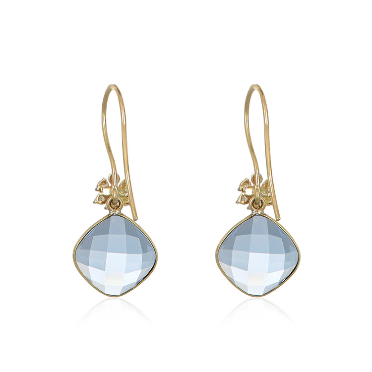 7.90 Ct.Tw. Topaz Natural Diamond Accent Stones Earrings, 14K Yellow Gold