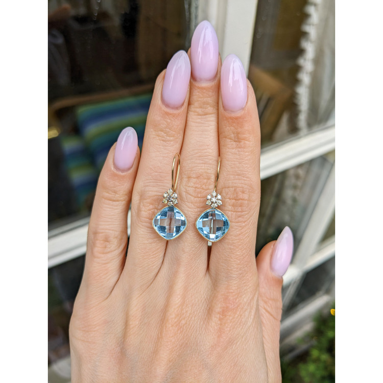 7.90 Ct.Tw. Topaz Natural Diamond Accent Stones Earrings, 14K Yellow Gold