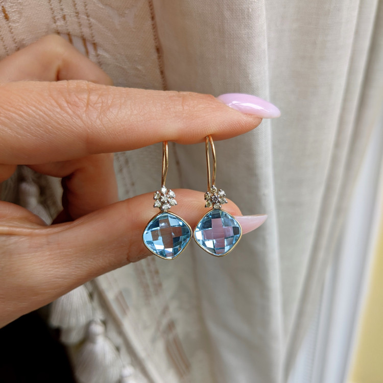 7.90 Ct.Tw. Topaz Natural Diamond Accent Stones Earrings, 14K Yellow Gold