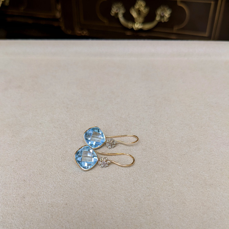 7.90 Ct.Tw. Topaz Natural Diamond Accent Stones Earrings, 14K Yellow Gold