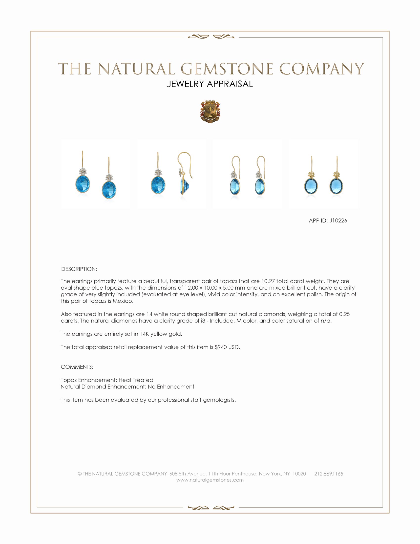 10.27 Ct.Tw. Blue Topaz and Natural Diamond Accent Stones Earrings, 14K Yellow Gold