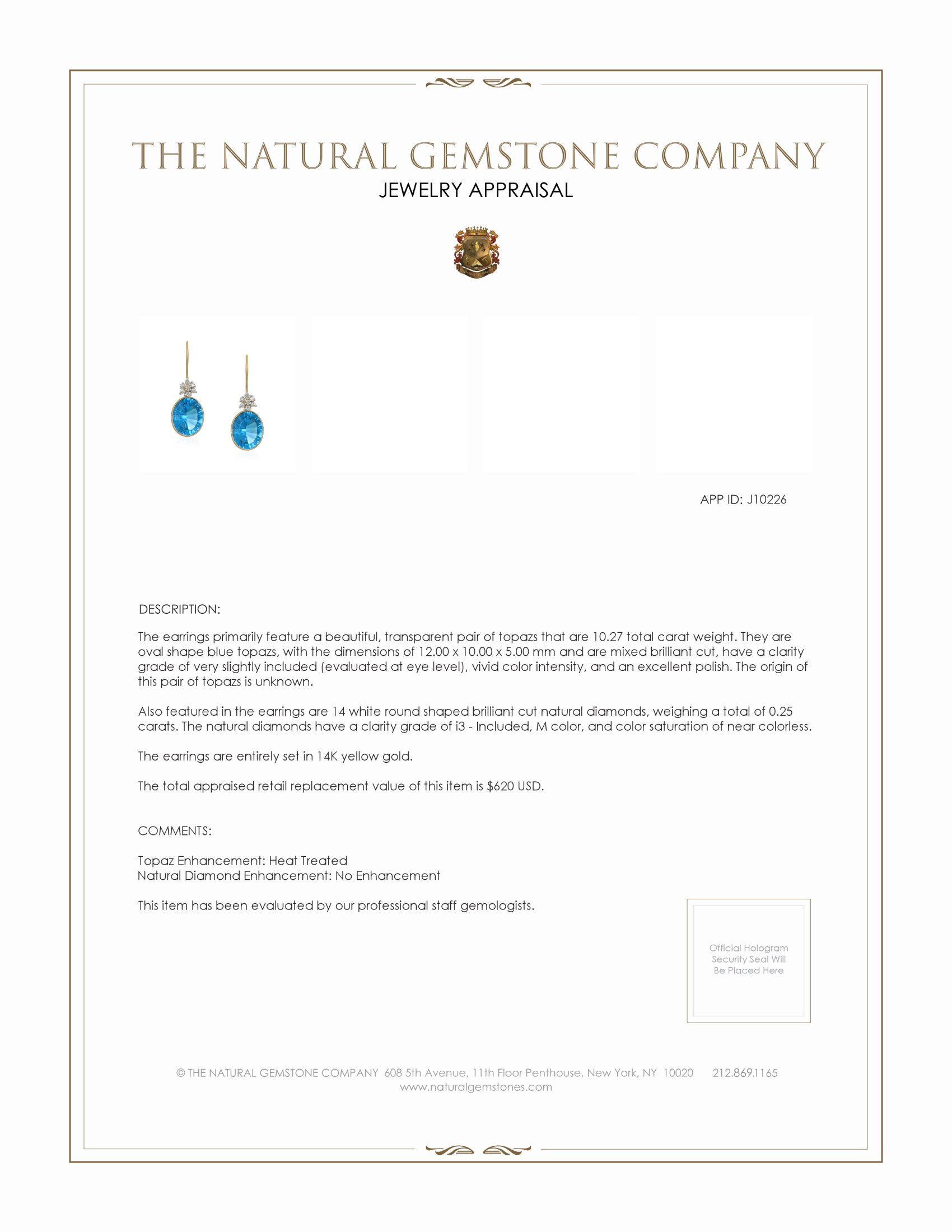 10.27 Ct.Tw. Topaz Natural Diamond Accent Stones Earrings, 14K Yellow Gold