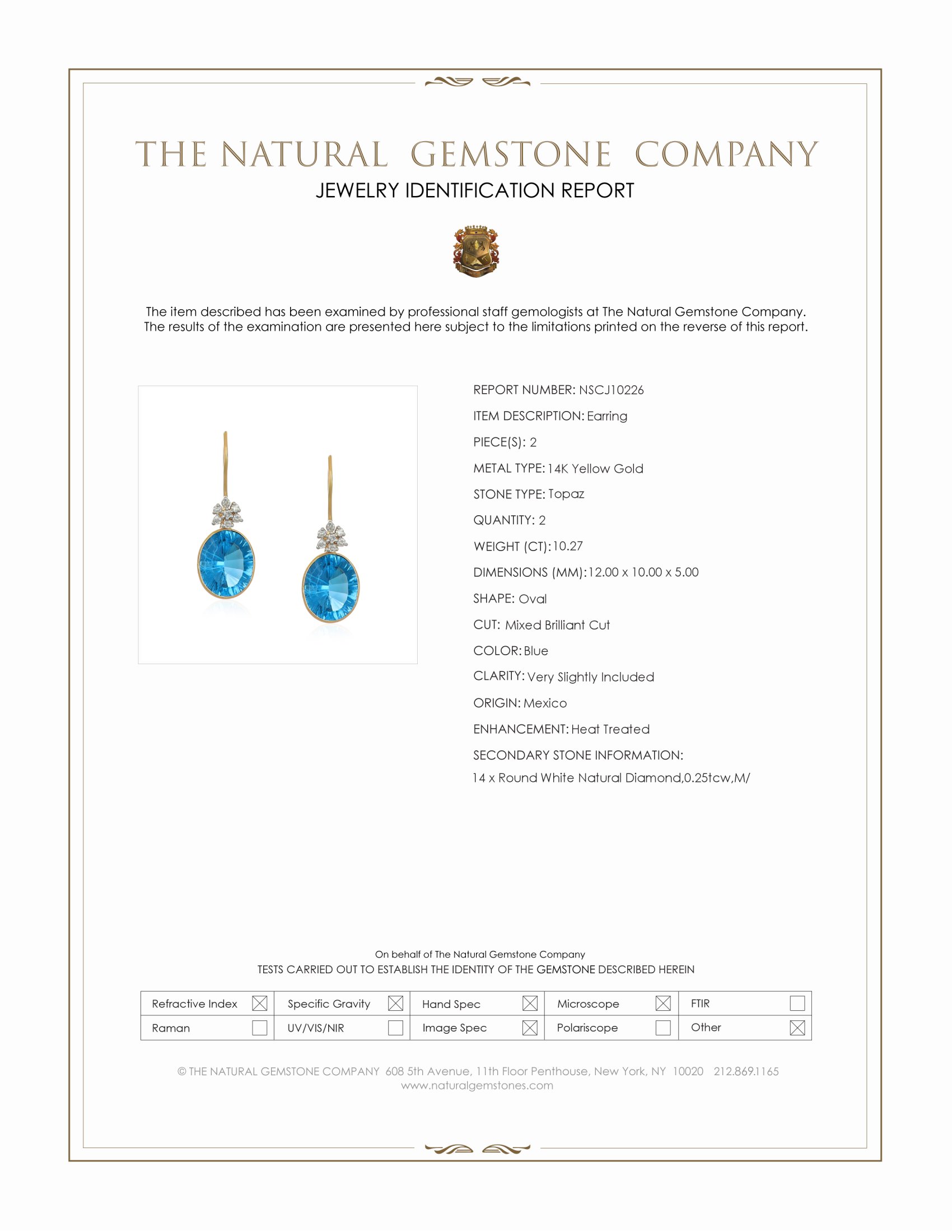 10.27 Ct.Tw. Blue Topaz and Natural Diamond Accent Stones Earrings, 14K Yellow Gold