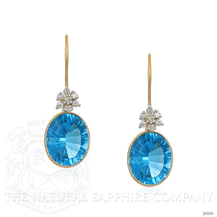 10.27 Ct.Tw. Blue Topaz and Natural Diamond Accent Stones Earrings, 14K Yellow Gold