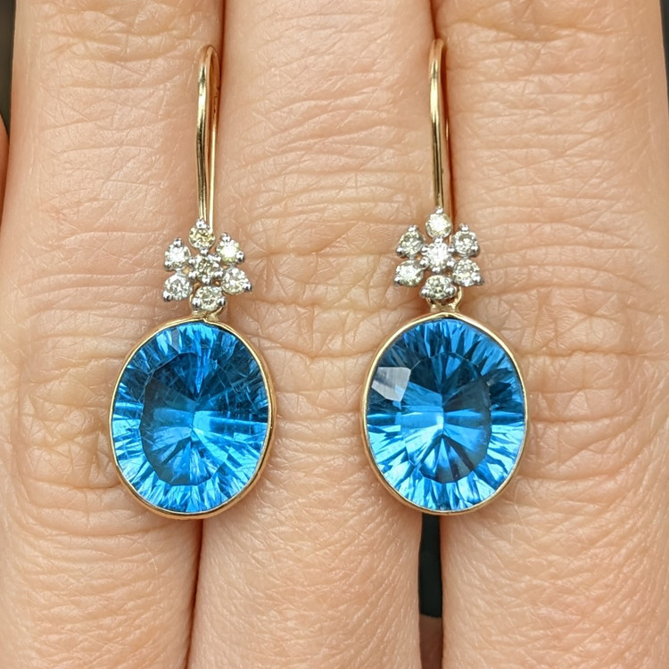 10.27 Ct.Tw. Topaz Natural Diamond Accent Stones Earrings, 14K Yellow Gold