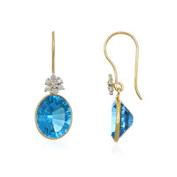 10.27&nbsp;Ct.Tw.Total Carat Weight Blue Topaz and Natural Diamond Accent Stones Earrings, 14K Yellow Gold Image