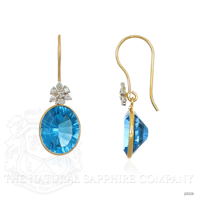 10.27 Ct.Tw. Blue Topaz and Natural Diamond Accent Stones Earrings, 14K Yellow Gold