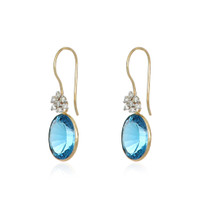 10.27 Ct.Tw.Total Carat Weight Blue Topaz and Natural Diamond Accent Stones Earrings, 14K Yellow Gold Image