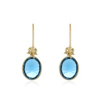 10.27 Ct.Tw.Total Carat Weight Blue Topaz and Natural Diamond Accent Stones Earrings, 14K Yellow Gold Image