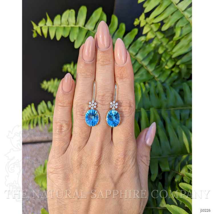 10.27 Ct.Tw. Blue Topaz and Natural Diamond Accent Stones Earrings, 14K Yellow Gold
