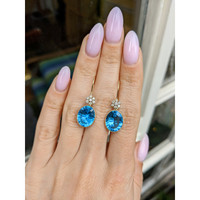 10.27 Ct.Tw.Total Carat Weight Blue Topaz and Natural Diamond Accent Stones Earrings, 14K Yellow Gold Life Style