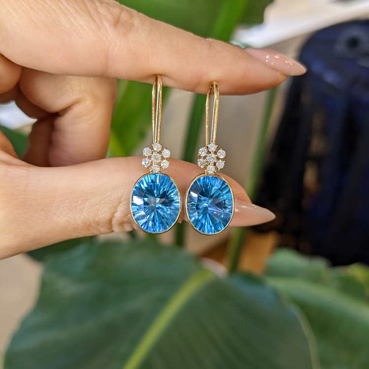 10.27 Ct.Tw. Topaz Natural Diamond Accent Stones Earrings, 14K Yellow Gold