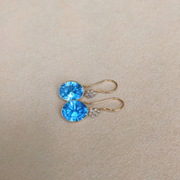 10.27 Ct.Tw.Total Carat Weight Blue Topaz and Natural Diamond Accent Stones Earrings, 14K Yellow Gold Life Style