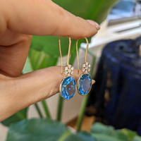 10.27 Ct.Tw. Topaz Natural Diamond Accent Stones Earrings, 14K Yellow Gold Life Style