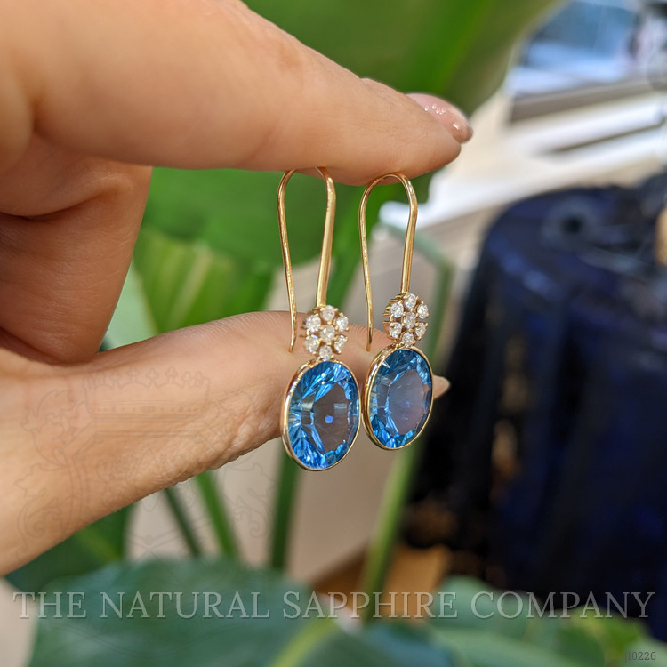 10.27 Ct.Tw. Blue Topaz and Natural Diamond Accent Stones Earrings, 14K Yellow Gold