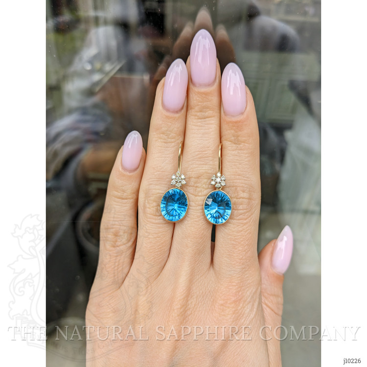 10.27 Ct.Tw. Blue Topaz and Natural Diamond Accent Stones Earrings, 14K Yellow Gold