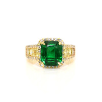 3.74 Ct. Emerald Natural Diamond Pave Ring, 18K Yellow Gold Video