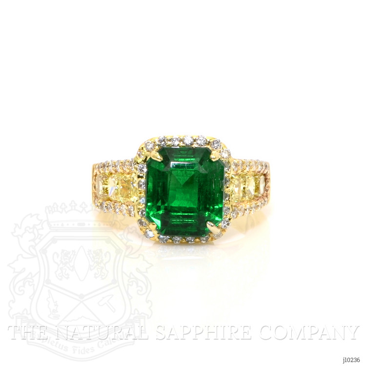 3.74 Ct. Emerald Natural Diamond Pave Ring, 18K Yellow Gold