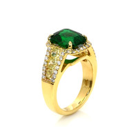 3.74 Ct. Emerald Natural Diamond Pave Ring, 18K Yellow Gold Image